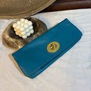 Coach Teal Leather Clutch with Gold Accent